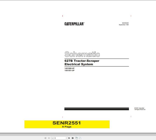 Caterpillar Wheel Tractor Scraper 627B 14S Operators Service Manual Schematics 3