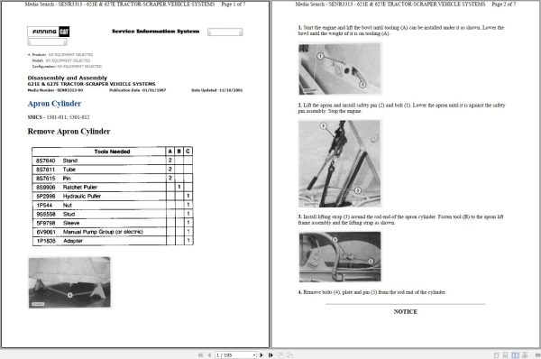 Caterpillar Wheel Tractor Scraper 627E 6FB Operators Service Manual Schematics 1