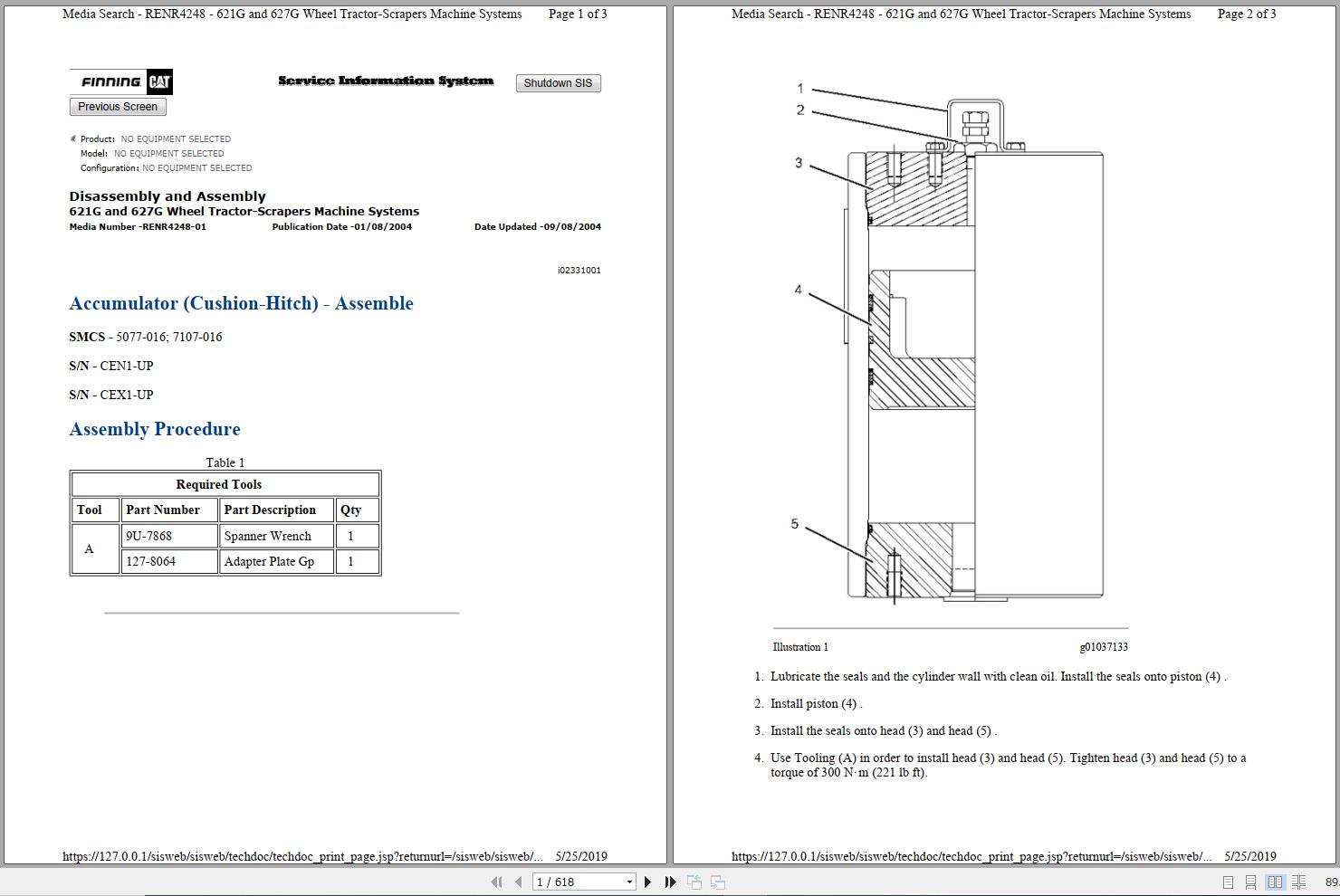 Caterpillar Wheel Tractor Scraper 627G CEX Operators Service Manual Schematics 1