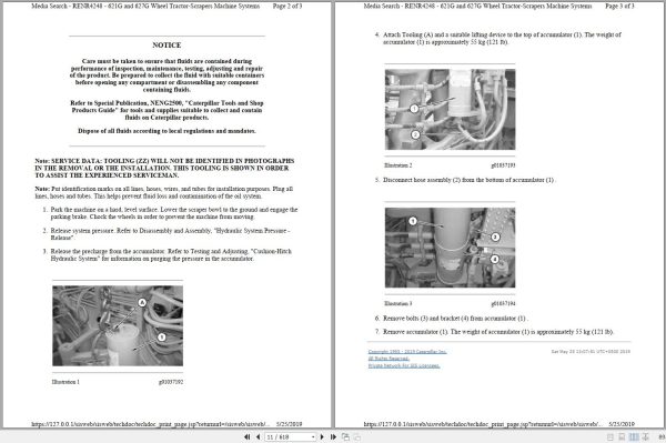 Caterpillar Wheel Tractor Scraper 627G CEX Operators Service Manual Schematics 2