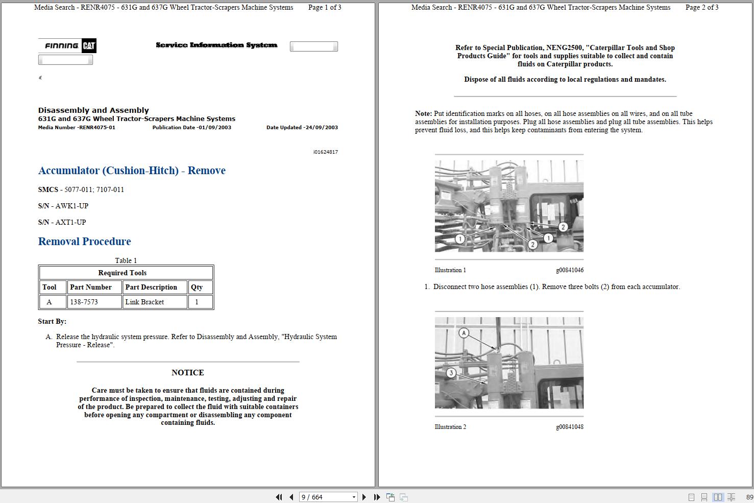 Caterpillar Wheel Tractor Scraper 631G AWK Operators Service Manual Schematics 2