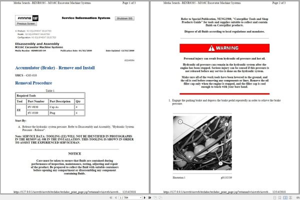 Caterpillar Wheeled Excavator M316C H2C Operators Service Manual Schematics 1