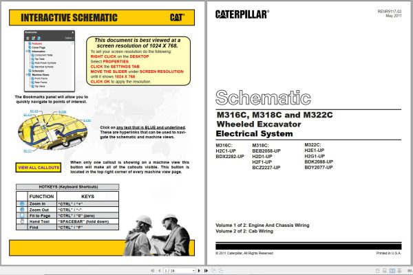 Caterpillar Wheeled Excavator M316C H2C Operators Service Manual Schematics 3