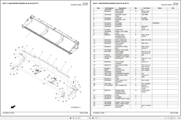 Challenger 5400 Draper Header 20 25 30 35 40 Foot Spare Parts Catalog 1