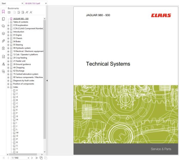 Claas Jaguar 980 930 Type 494 Technical Repair Operators Manual Schematics 1