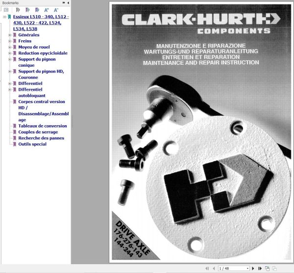 Clark Hurth Axle L510 340 to L538 Maintenance And Repair Instruction Manual 1
