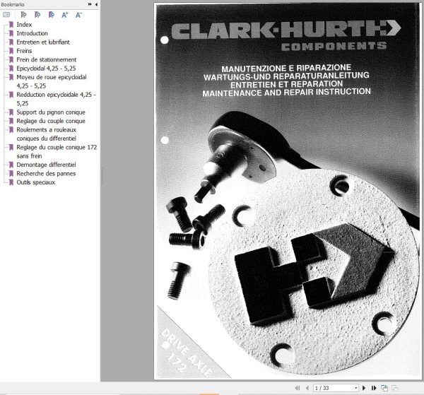 Clark Hurth Drive Axle Type 172 Maintenance And Repair Instruction Manual 1