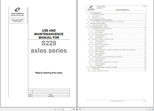 Comer Axles Series S228 Use And Maintenance Manual 1