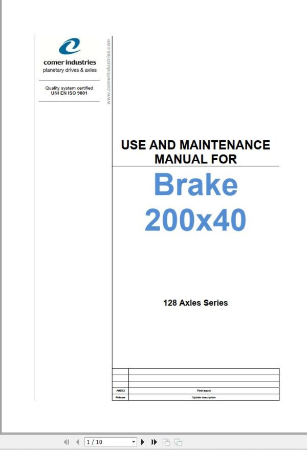 Comer Industries Axles 128 Series Brake 200X40 Use And Maintenance Manual 1