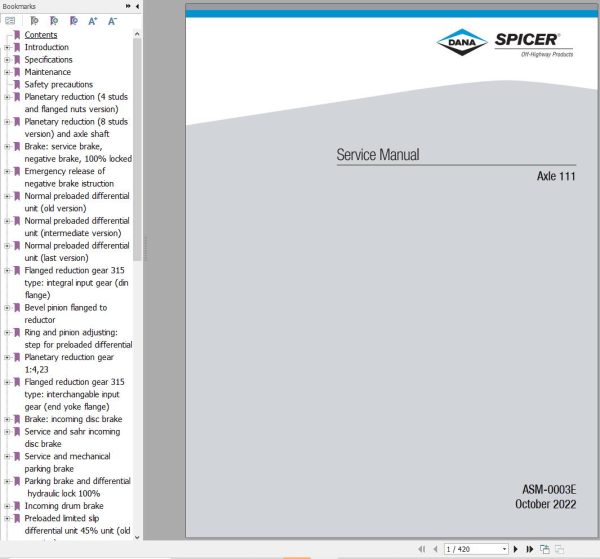 Dana Axle 111 Service Manual ASM 0003E 1