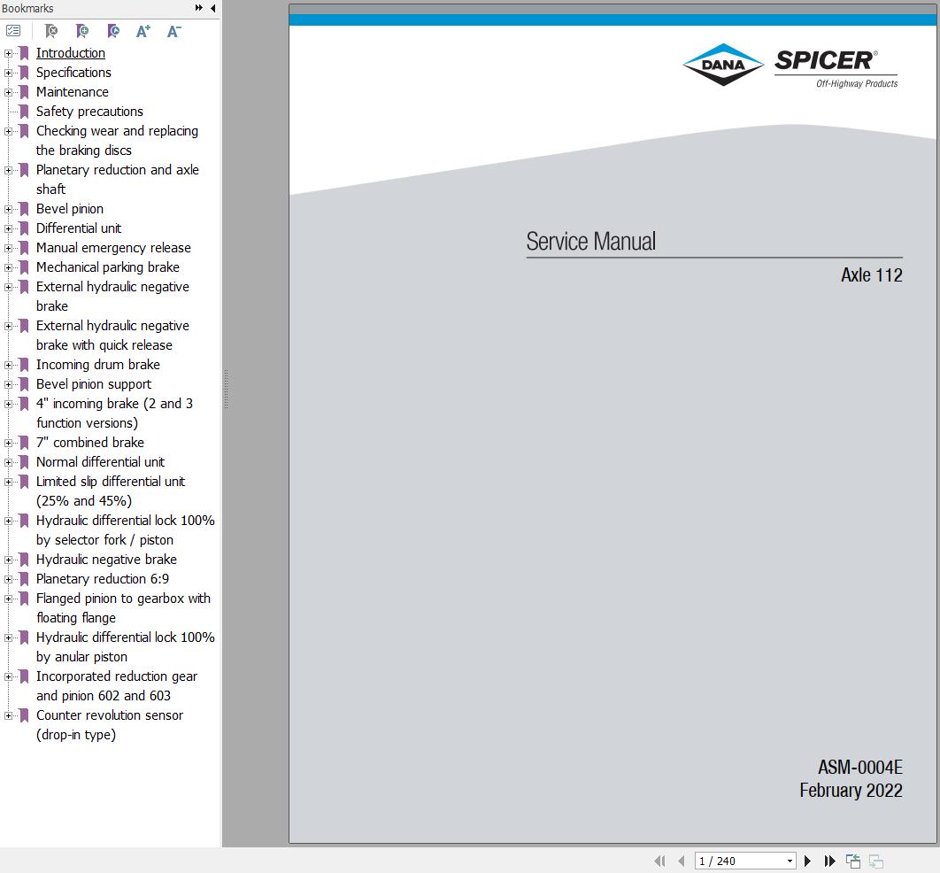 Dana Axle 112 Service Manual ASM 0004E 1
