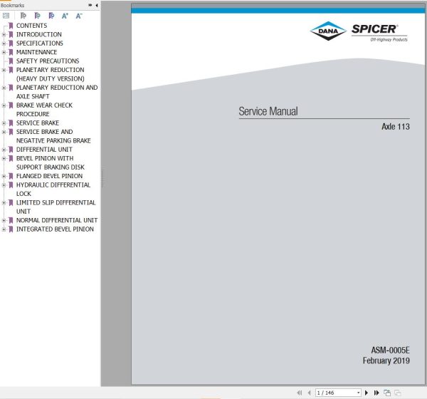 Dana Axle 113 Service Manual ASM 0005E 1