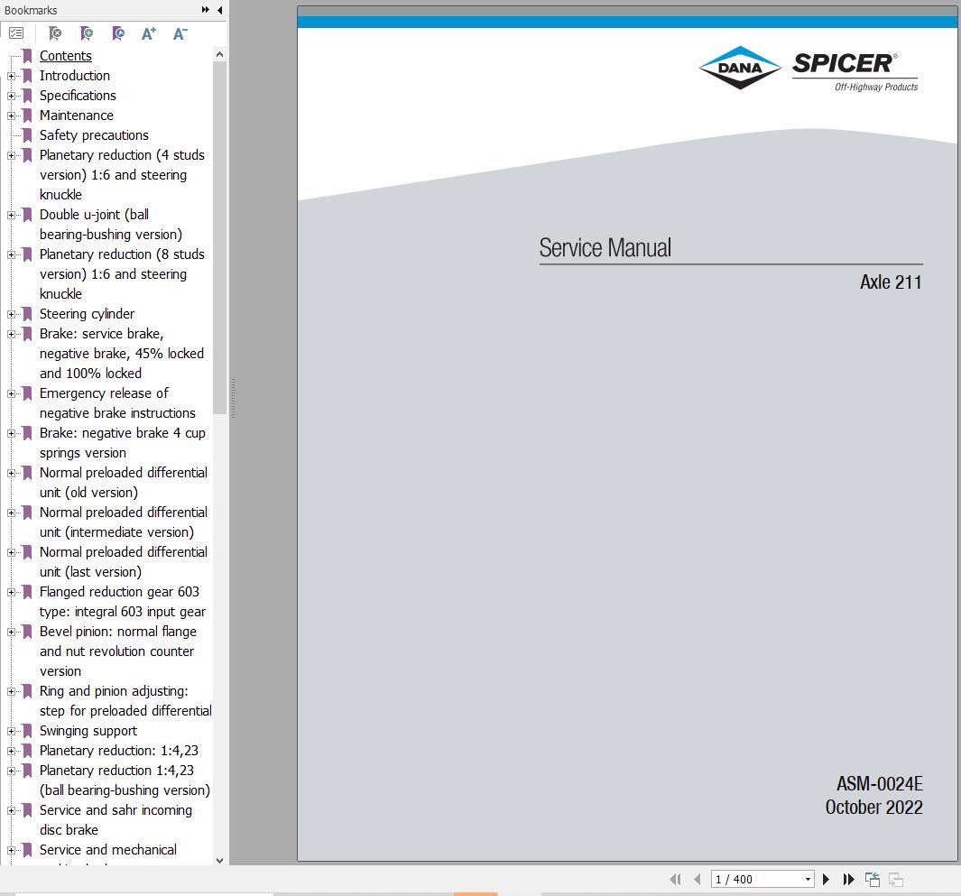Dana Axle 211 Service Manual ASM 0024E 1