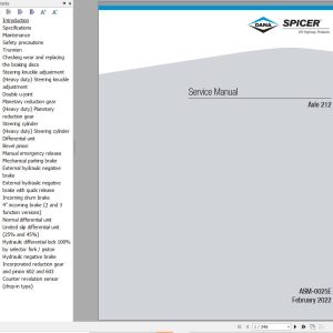 Dana Axle 212 Service Manual ASM 0025E 1