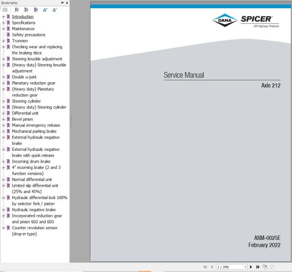 Dana Axle 212 Service Manual ASM 0025E 1