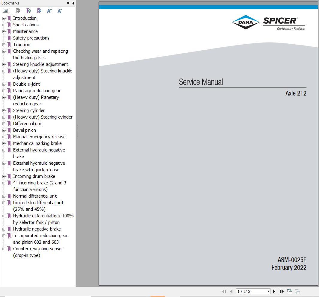 Dana Axle 212 Service Manual ASM 0025E 1