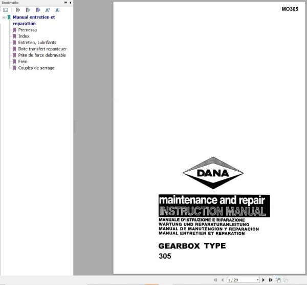 Dana Gearbox 305 Maintenance And Repair Instructions Manual MO305 1