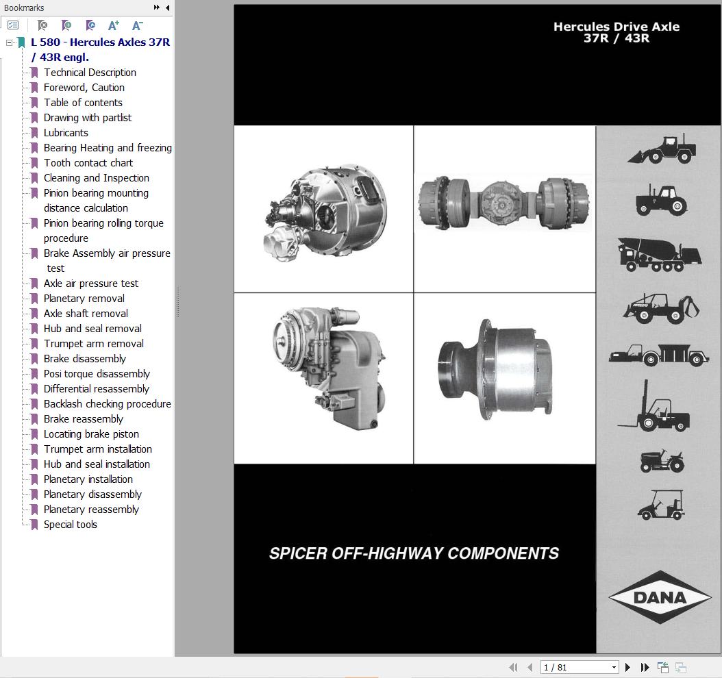 Dana Hercules Drive Axle 37R 43R Maintenance And Repair Manual 1