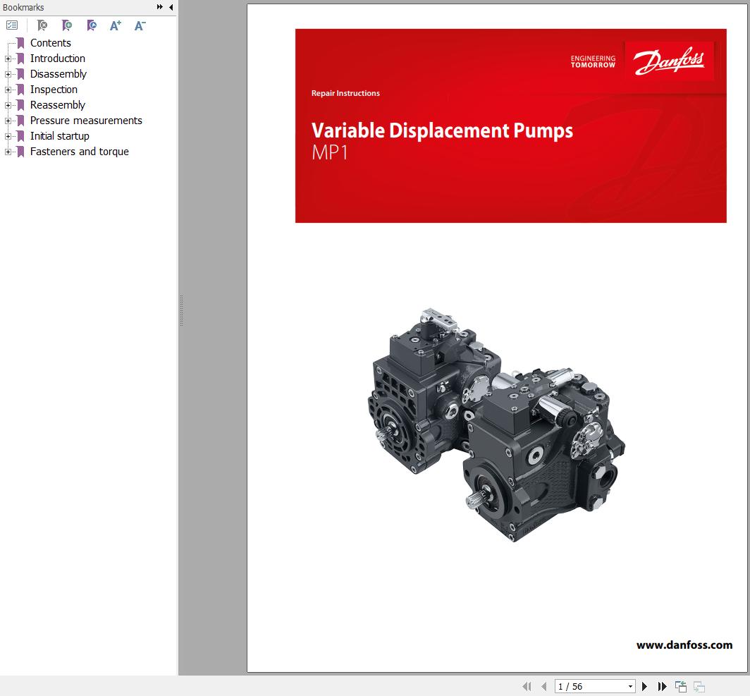 Danfoss Variable Displacement Pumps MP1 Repair Instructions Manual AX00000303en 000201 1