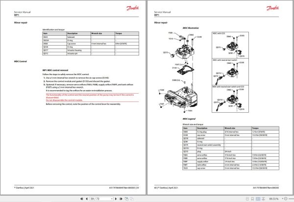 Danfoss Variable Displacement Pumps MP1 Service Manual AX179786484978en 000305 2