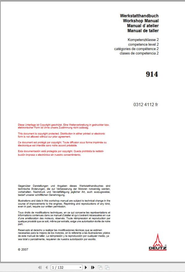 Deutz Engine 914 Workshop Manual 03124112fr FR 1
