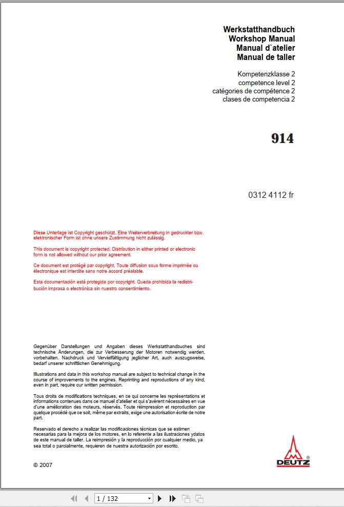 Deutz Engine 914 Workshop Manual 03124112fr FR 1