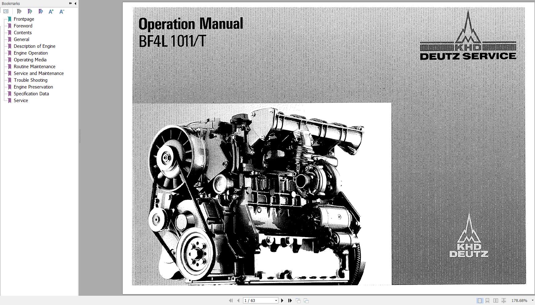 Deutz Engine BF4L1011T Operation Manual 02974735en 1