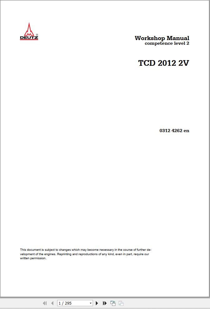 Deutz Engine TCD2012 2V Workshop Manual 03124262en 1