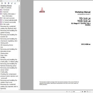 Deutz Engine TD3.6L4 TCD3.6L4 Workshop Manual 03124399en 1