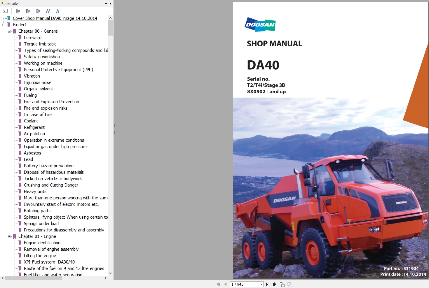 Doosan Dump Truck DA40 Shop Manual 531904 1