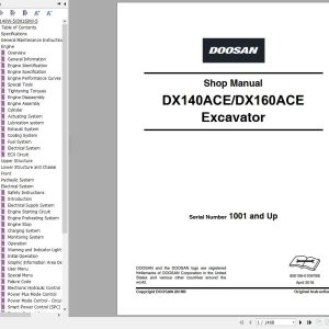 Doosan Excavator DX140ACE DX160ACE Shop Manual Schematics 950106 01097BE 1