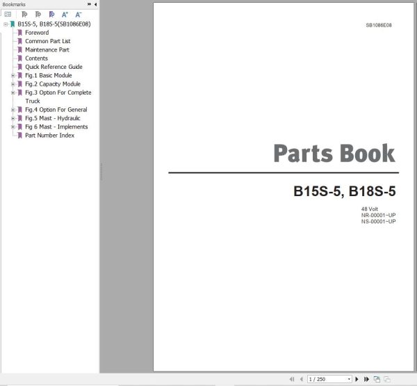 Doosan Forklift B15S 5 B18S 5 Parts Catalog SB1086E08