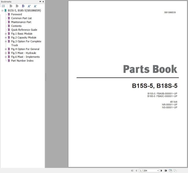 Doosan Forklift B15S 5 B18S 5 Parts Catalog SB1086E09 1