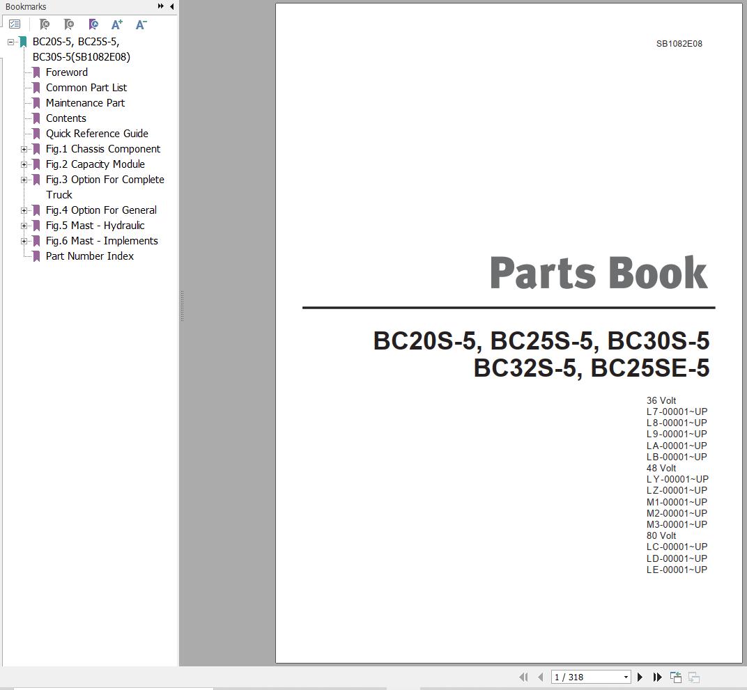 Doosan Forklift BC20S 5 to BC25SE 5 Parts Catalog SB1082E08