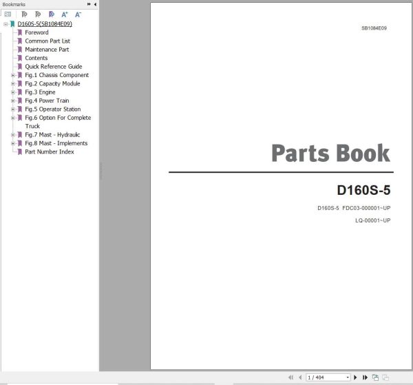 Doosan Forklift D160S 5 Parts Catalog SB1084E09