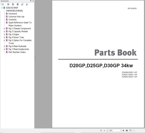 Doosan Forklift D20GP D25GP D30GP Parts Catalog SB1254E00