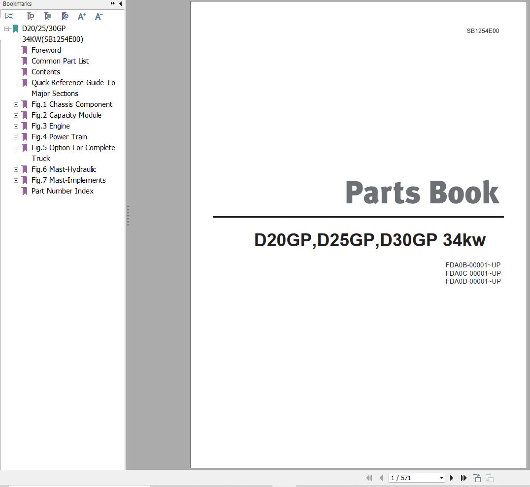 Doosan Forklift D20GP D25GP D30GP Parts Catalog SB1254E00