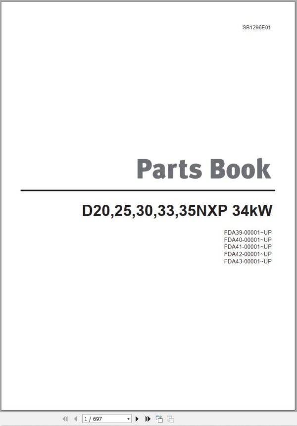 Doosan Forklift D20NXP to D35NXP Parts Catalog SB1296E01