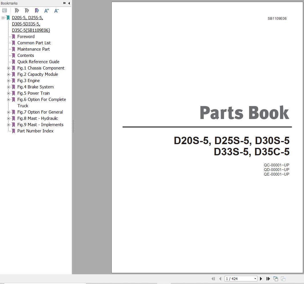 Doosan Forklift D20S 5 to D35C 5 Parts Catalog SB1109E06
