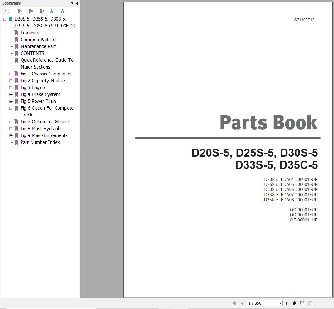 Doosan Forklift D20S 5 to D35C 5 Parts Catalog SB1109E13