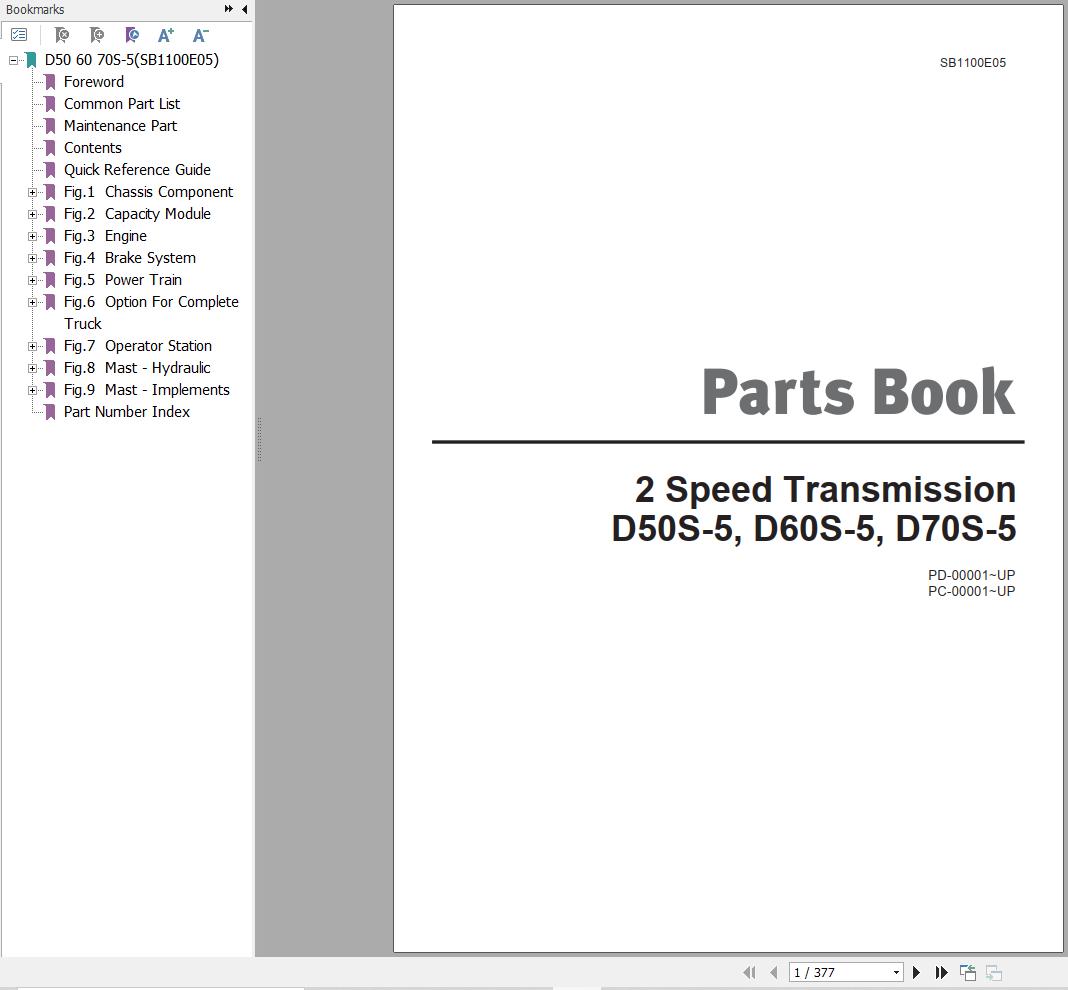 Doosan Forklift D50S 5 D60S 5 D70S 5 Parts Catalog SB1100E05 1