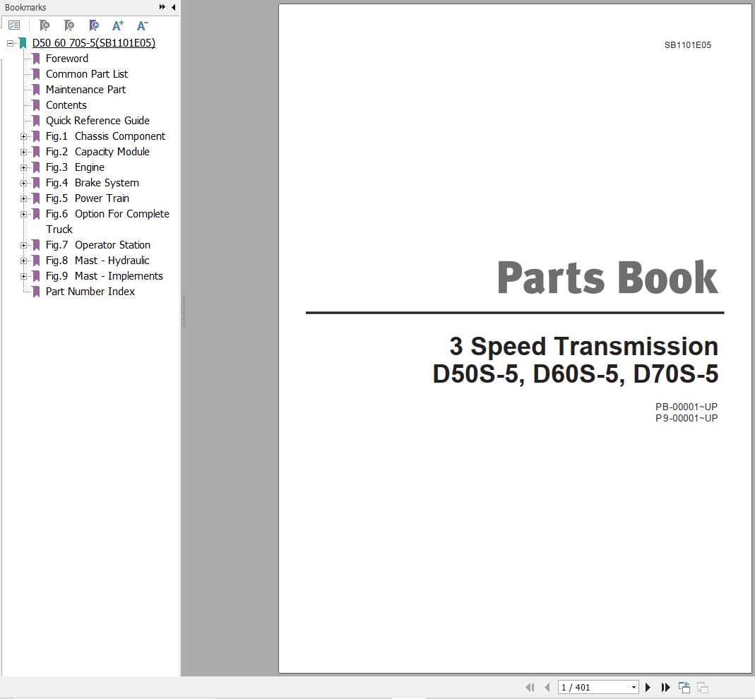 Doosan Forklift D50S 5 D60S 5 D70S 5 Parts Catalog SB1101E05 1