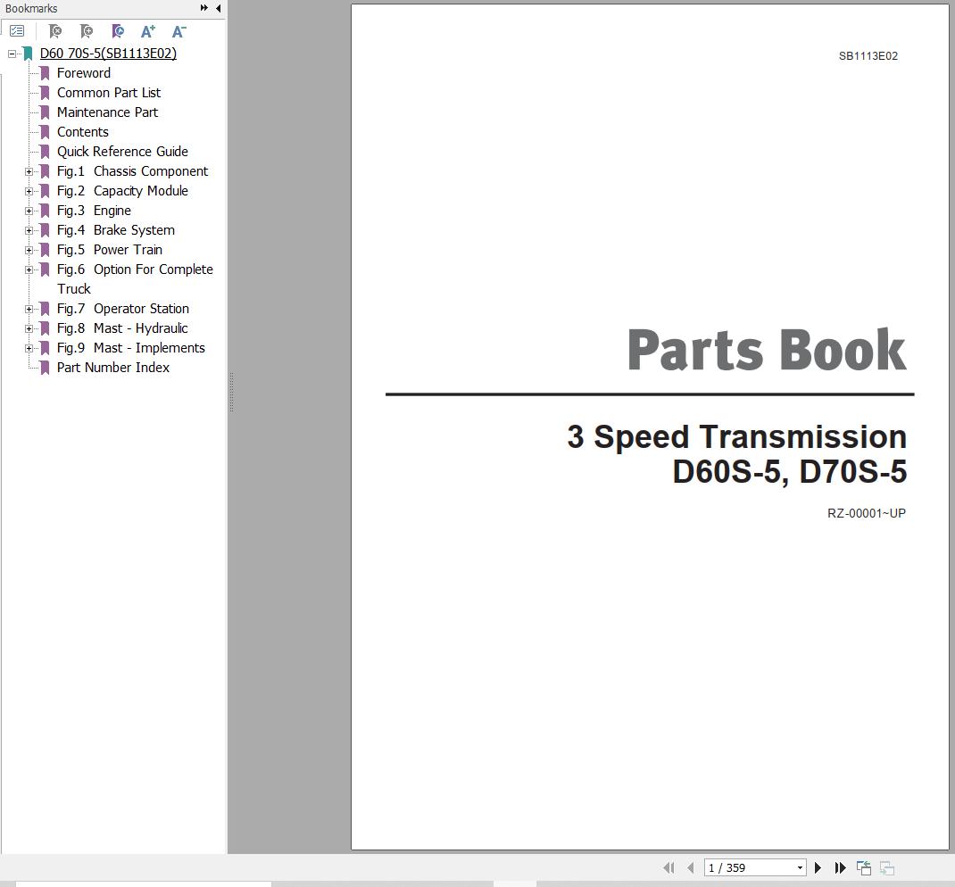 Doosan Forklift D60S 5 D70S 5 Parts Catalog SB1113E02 1