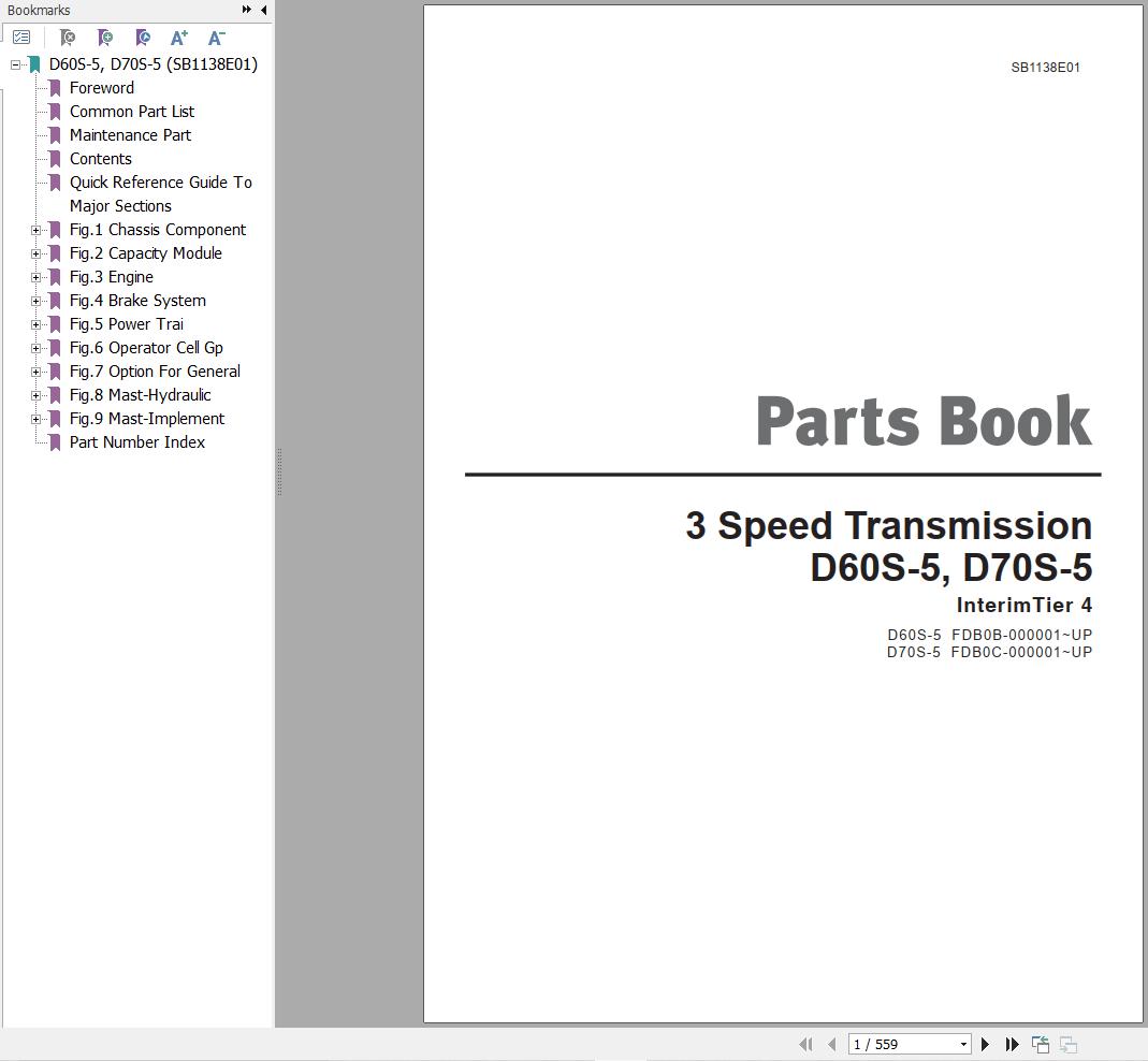 Doosan Forklift D60S 5 D70S 5 Parts Catalog SB1138E01 1