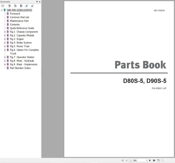Doosan Forklift D80S 5 D90S 5 Parts Catalog SB1102E04 1