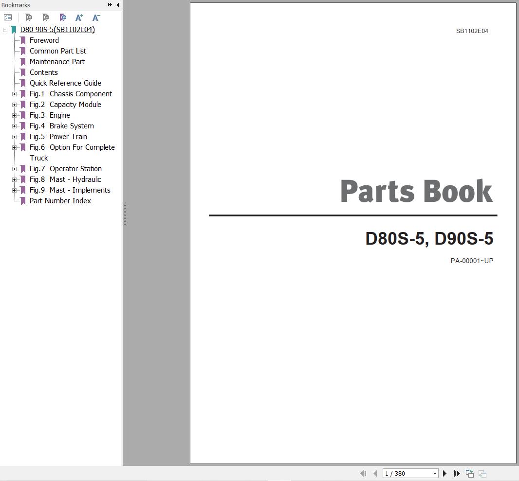 Doosan Forklift D80S 5 D90S 5 Parts Catalog SB1102E04 1
