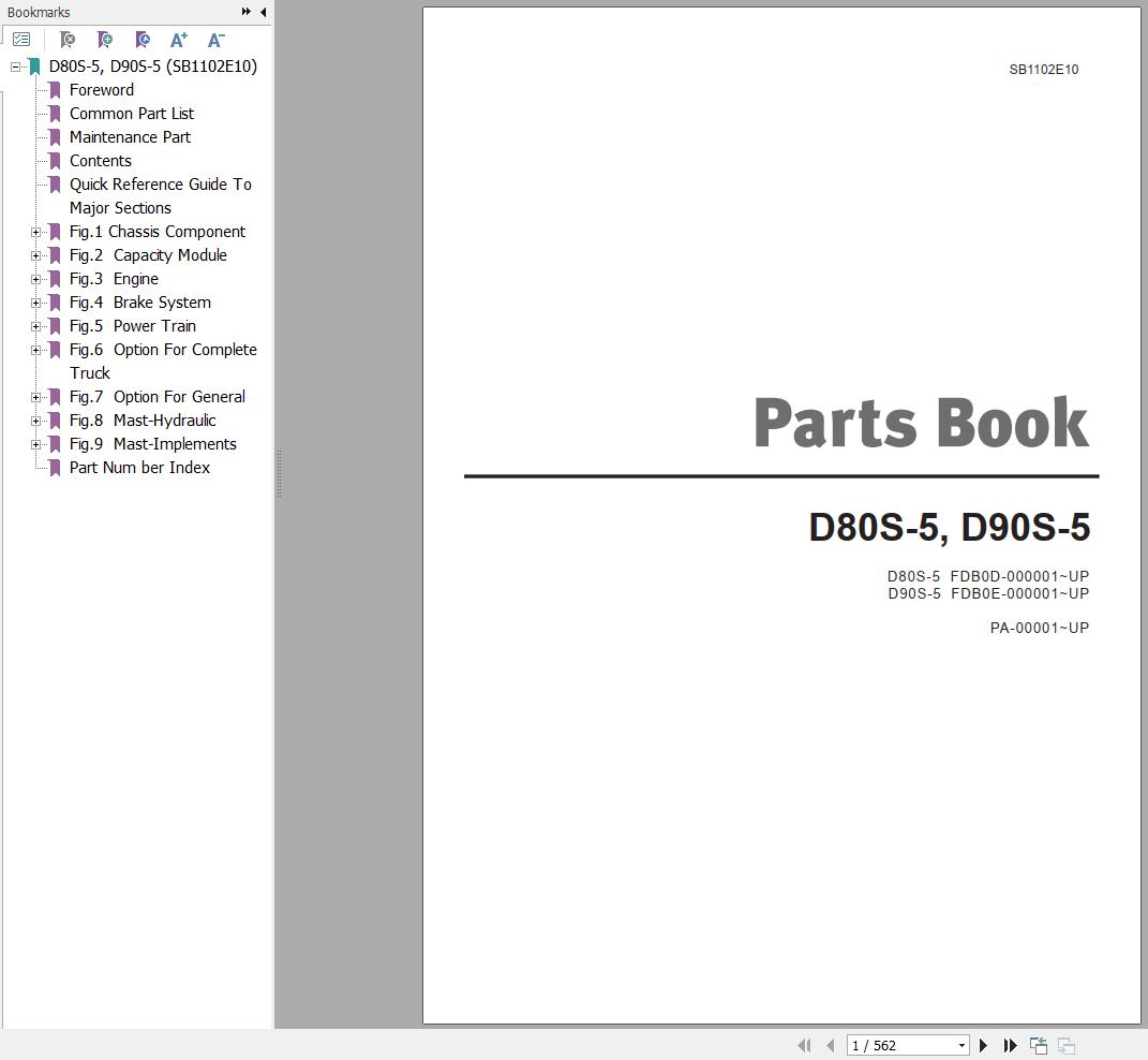 Doosan Forklift D80S 5 D90S 5 Parts Catalog SB1102E10 1