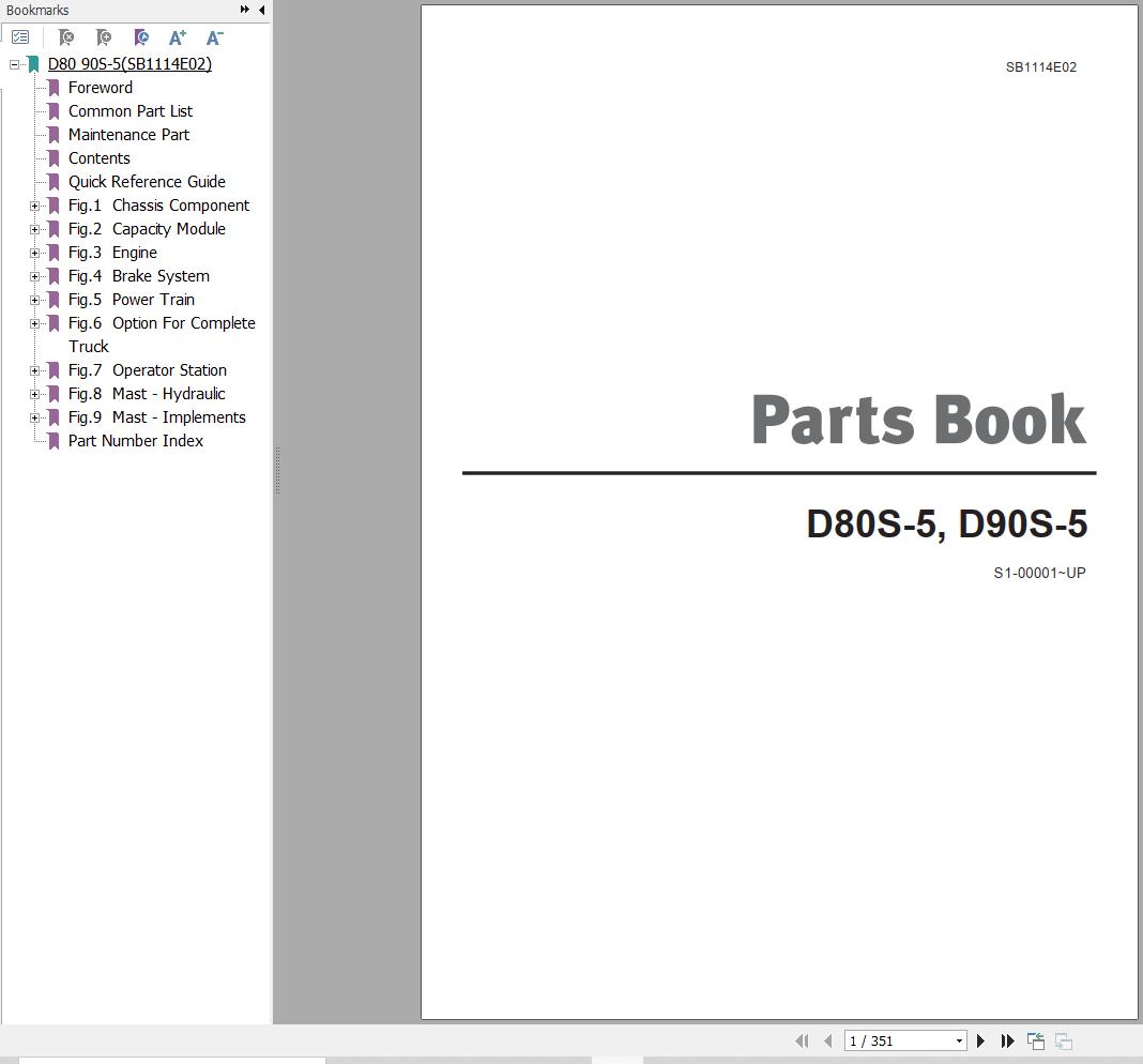 Doosan Forklift D80S 5 D90S 5 Parts Catalog SB1114E02 1