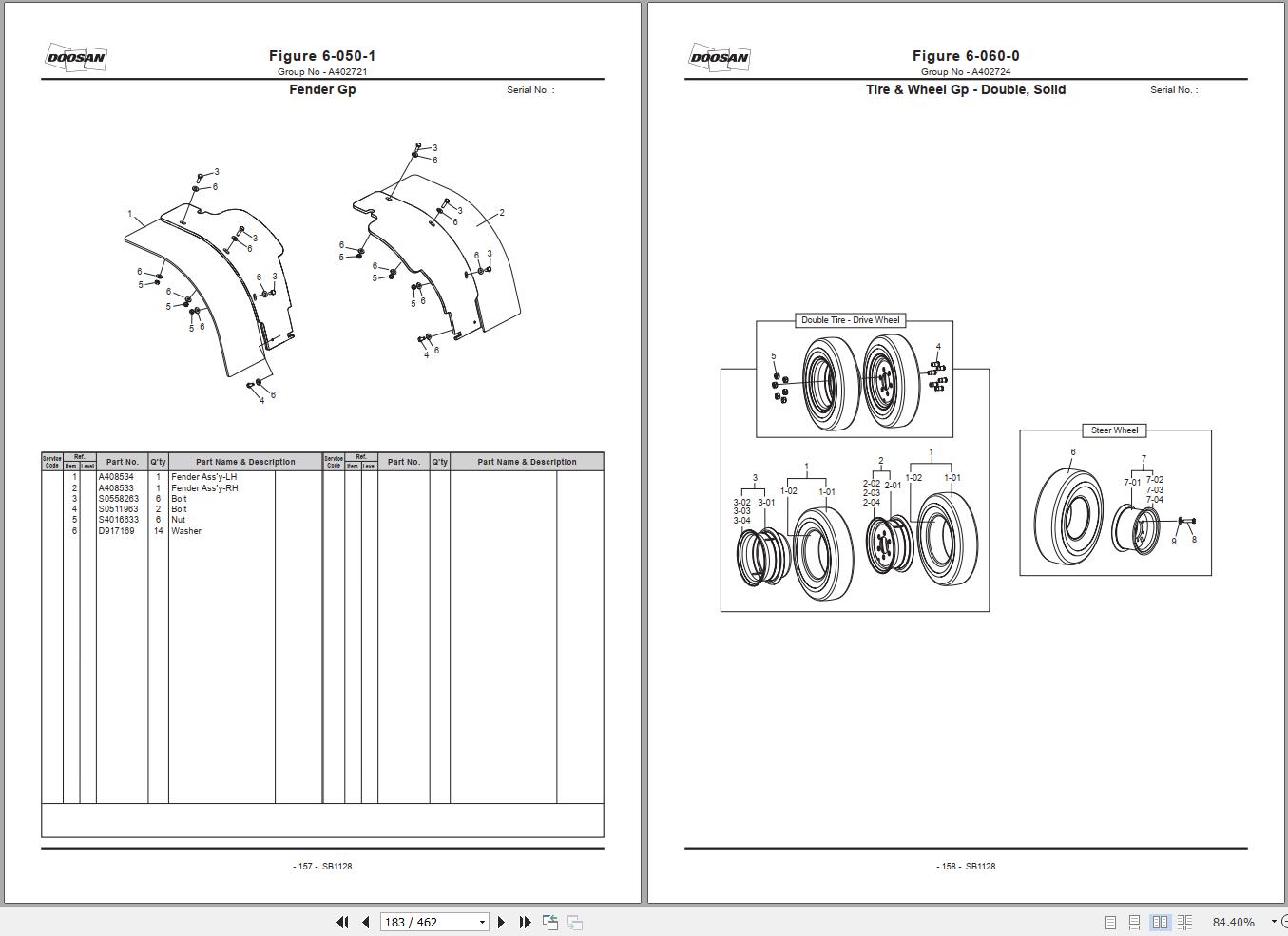 Doosan Forklift G20E5 G25E5 G30E5 Parts Catalog SB1128E00