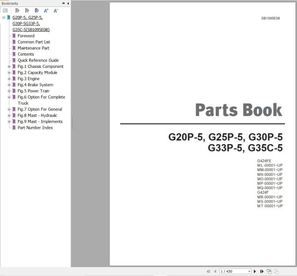 Doosan Forklift G20P 5 to G35C 5 Parts Catalog SB1095E08 1